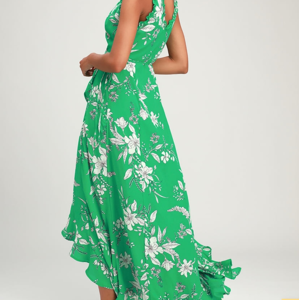 Green floral wrap dress